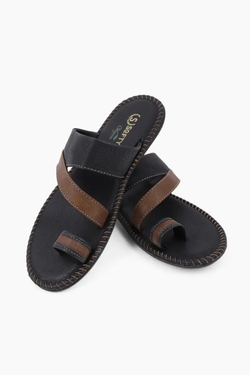 Synthetic Leather Slip-On Slippers for Men 0195669BLA