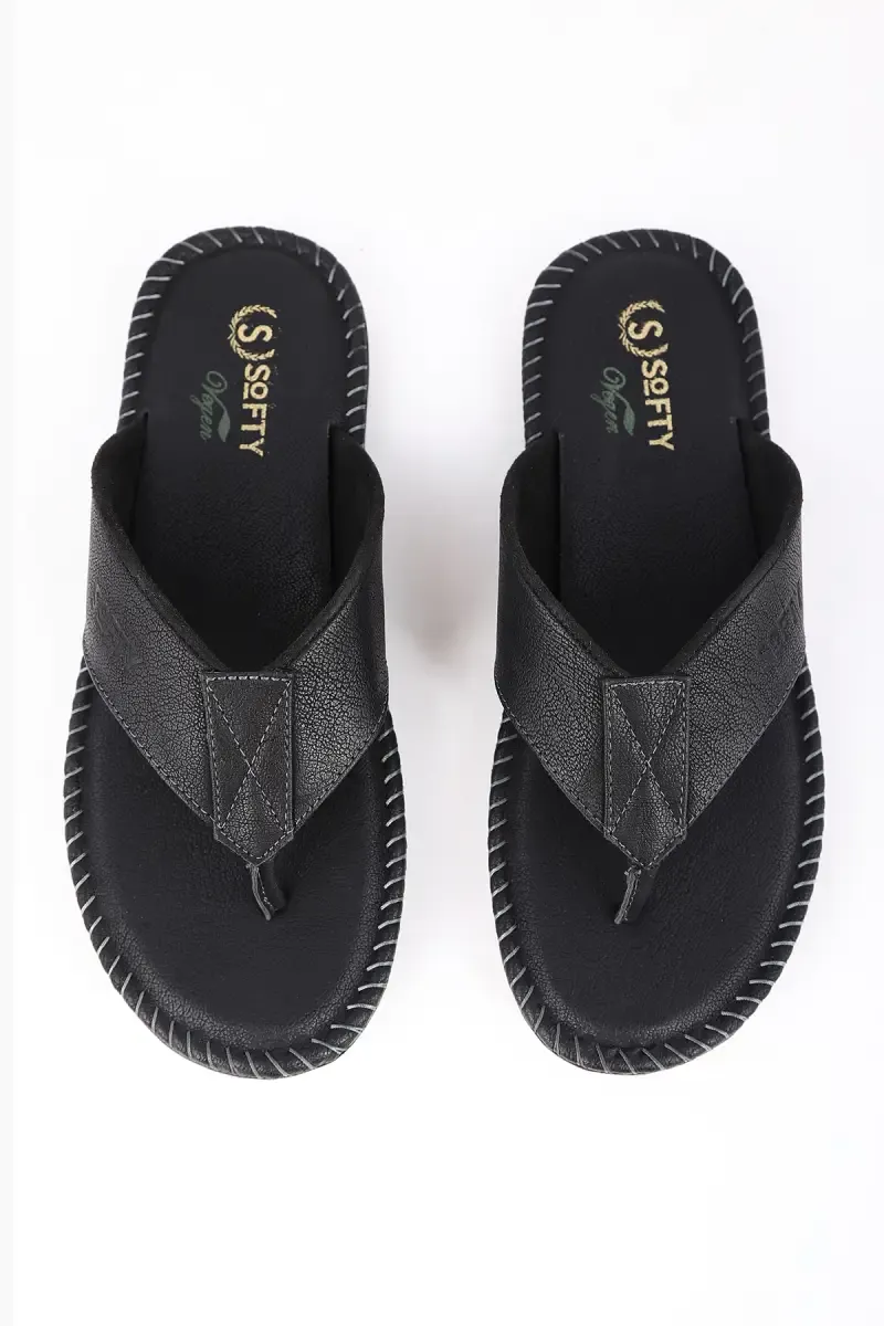 Synthetic Leather Slip-On Slippers for Men 01959910BLA