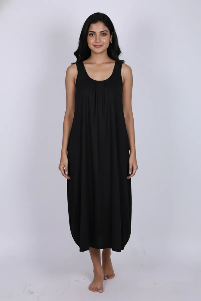 Cotton Lycra Blend Solid Night Dress for Women 019612BLAXL