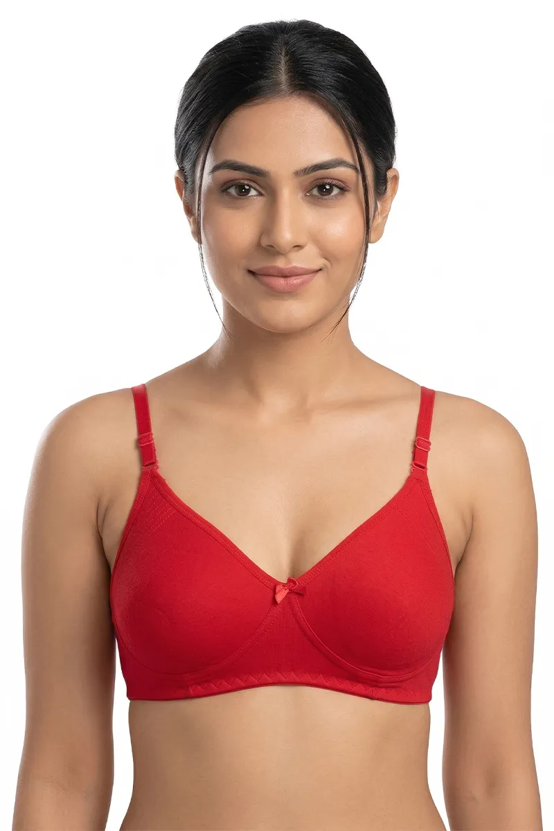 Cotton Blend Non Padded Bra for Women  019617RED40