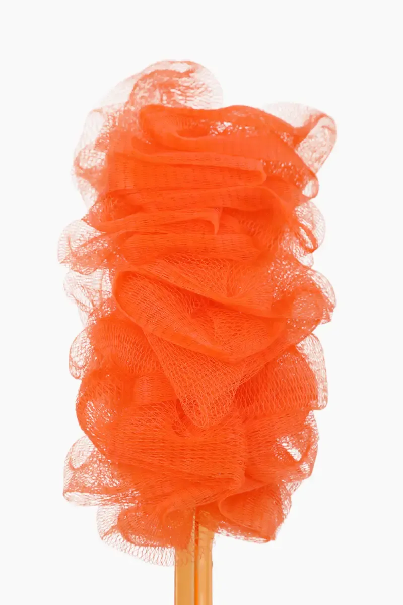 Luxury Long Handle Nylon Mesh loofah - Orange (Pack of 1)
