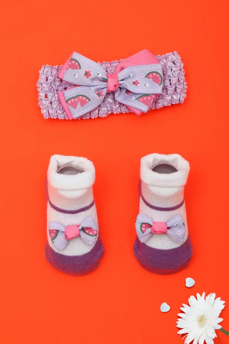 Just Born Girl's Headband and Booties Set (2-Pcs Set)