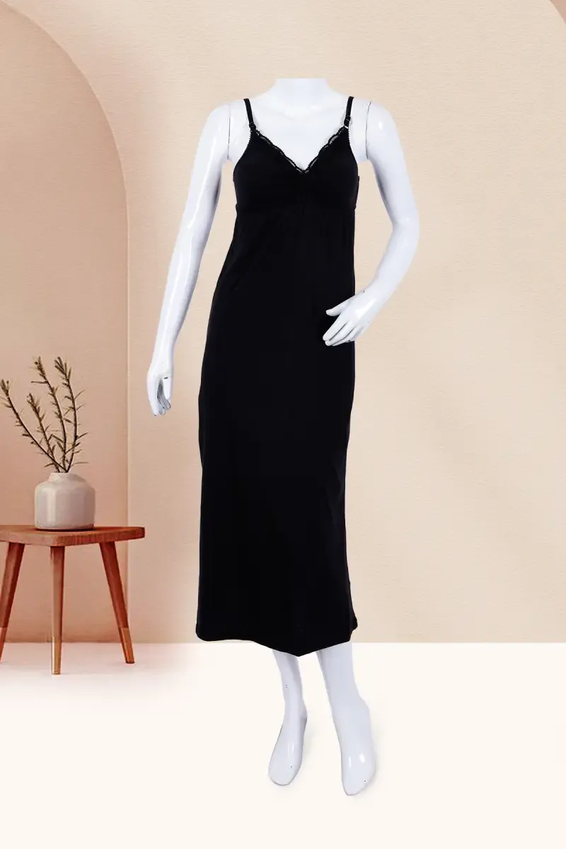 Cotton Lycra Blend Solid Night Dress for Women 019637BLAXL