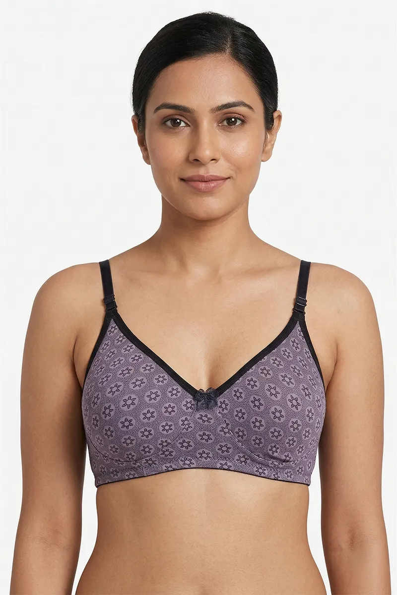 Cotton Blend Non Padded Printed Bra for Women  019653NAVBLU40