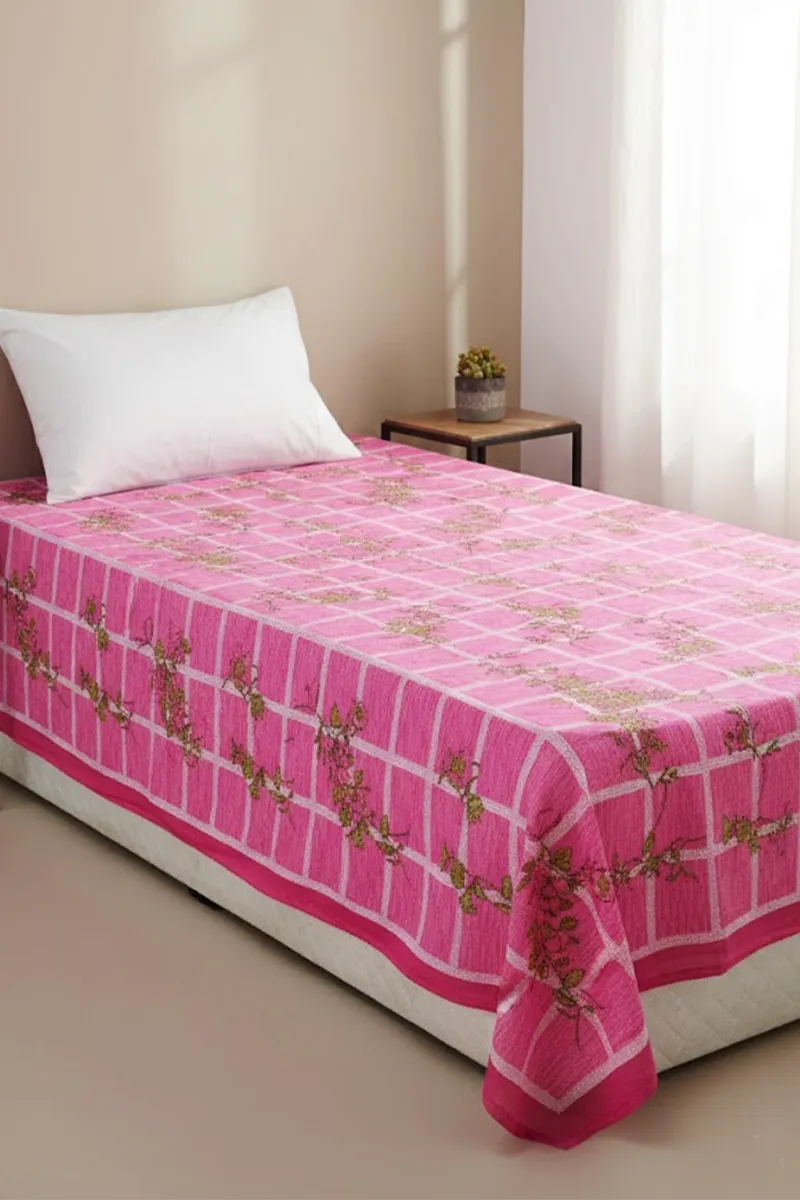 Single Bed Sheet (55x77) Pink & Green 01966755X77INCPIN&GRE