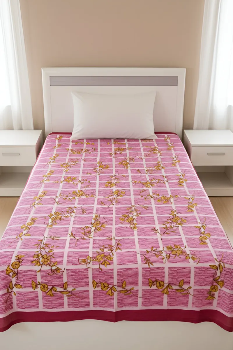 Single Bed Sheet (55x77) Deep Pink & Mustard 01966855X77INCDEEPIN&MUS