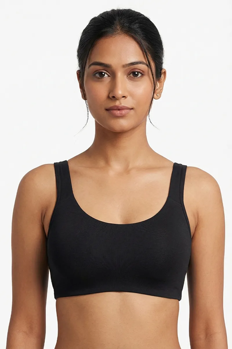 Cotton Blend Solid Sports Bra for Women  019671BLA36