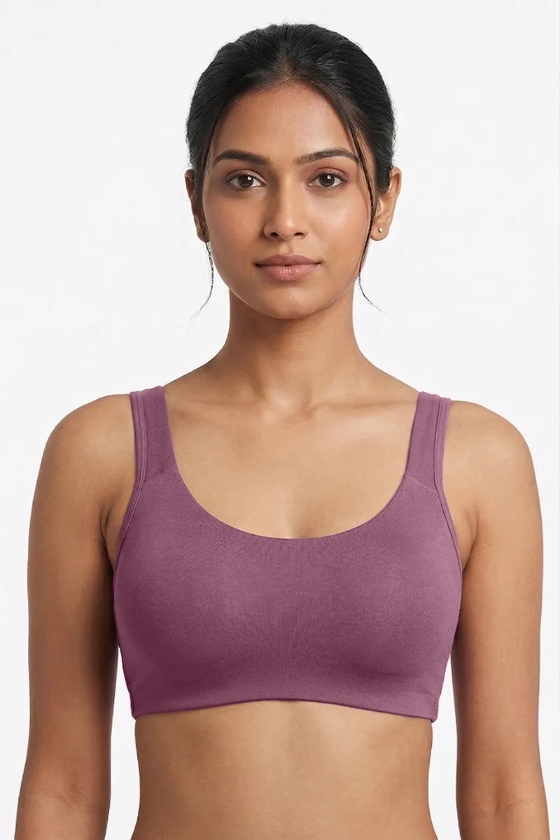 Cotton Blend Solid Sports Bra for Women  019671MAU36
