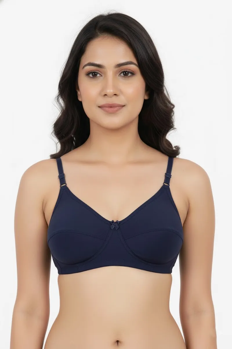 Cotton Blend Non Padded Bra For Women  019682NAVBLU34