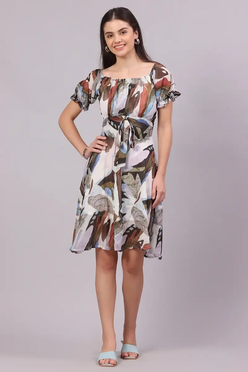 Women's Chiffon Abstract Printed Midi Dress