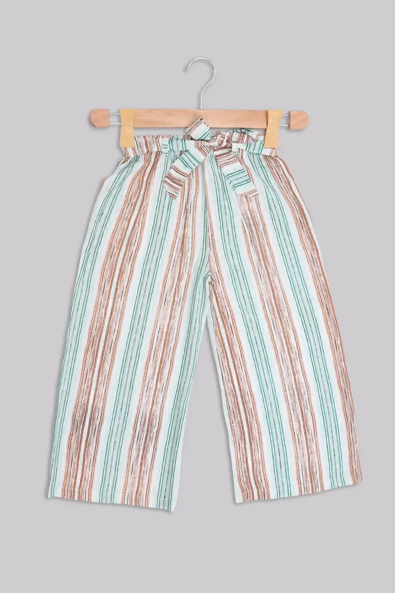Cotton Blend Striped Palazzos for Women  019738GRE34