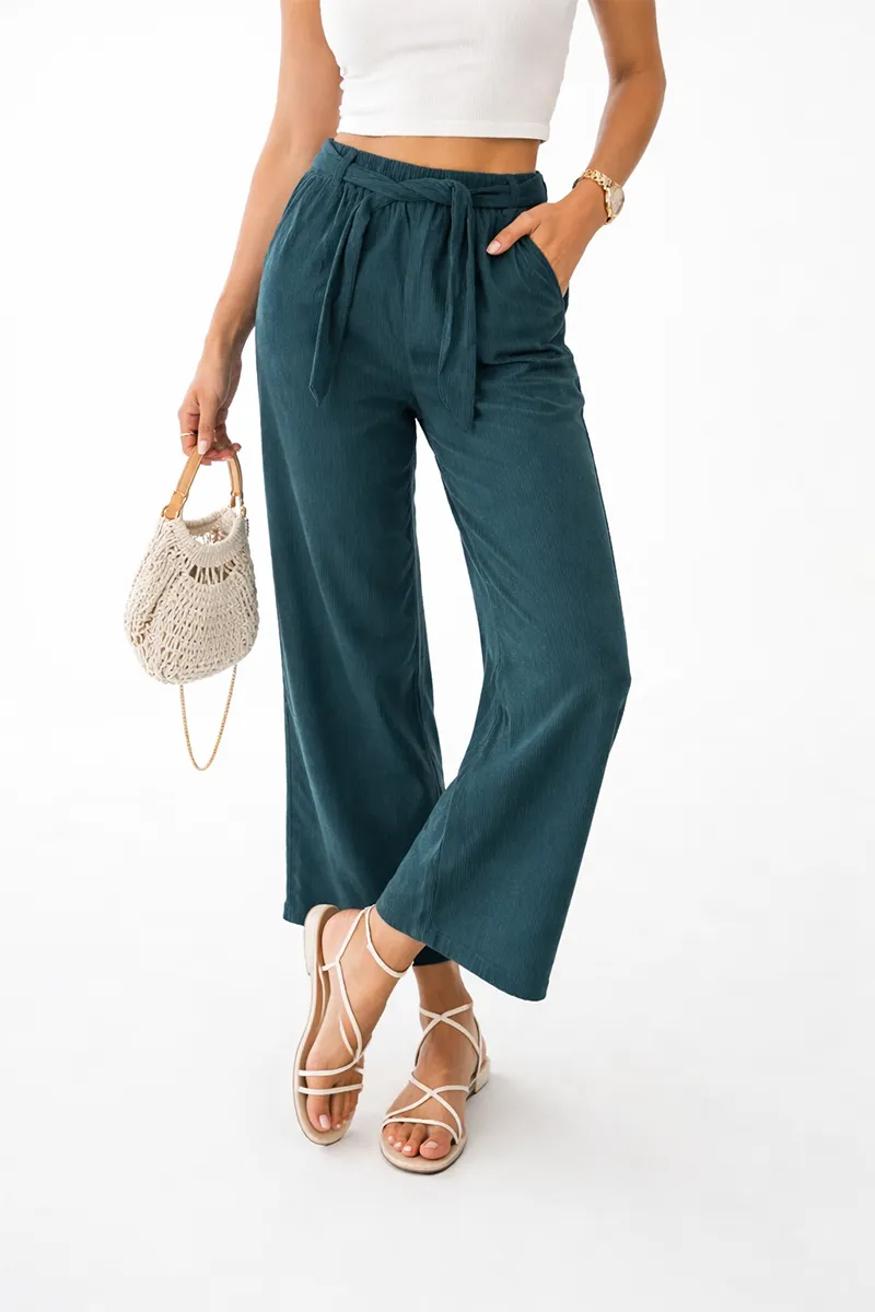 Corduroy Solid Palazzo for Women 019750GRE30