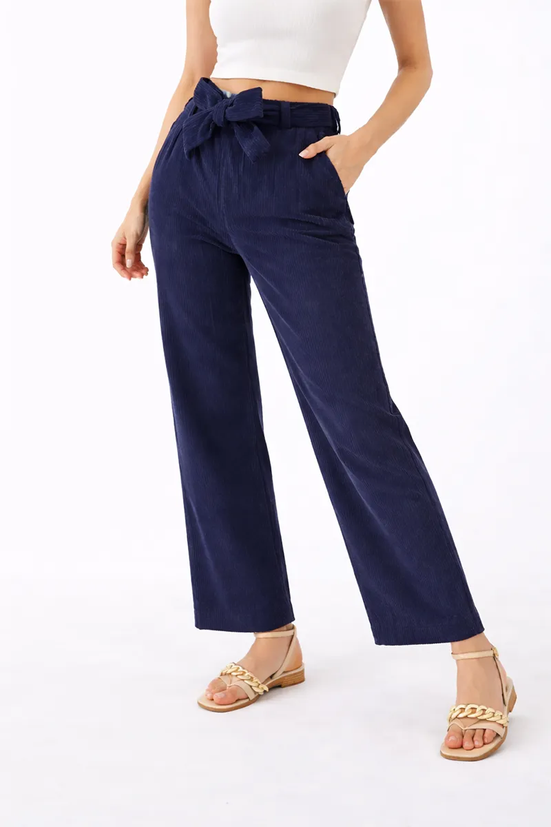 Corduroy Solid Palazzo for Women 019750NAVBLU28