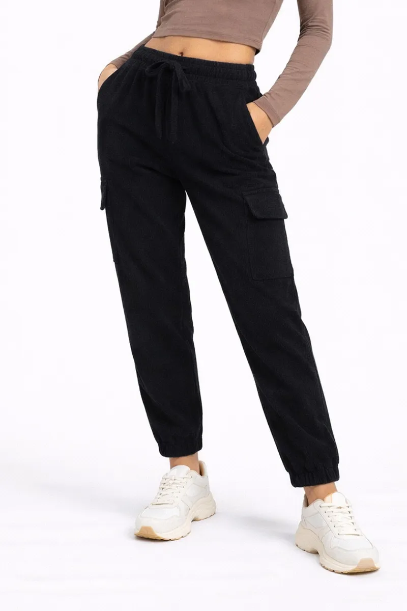 Corduroy Solid Joggers for Women 01975234BLA
