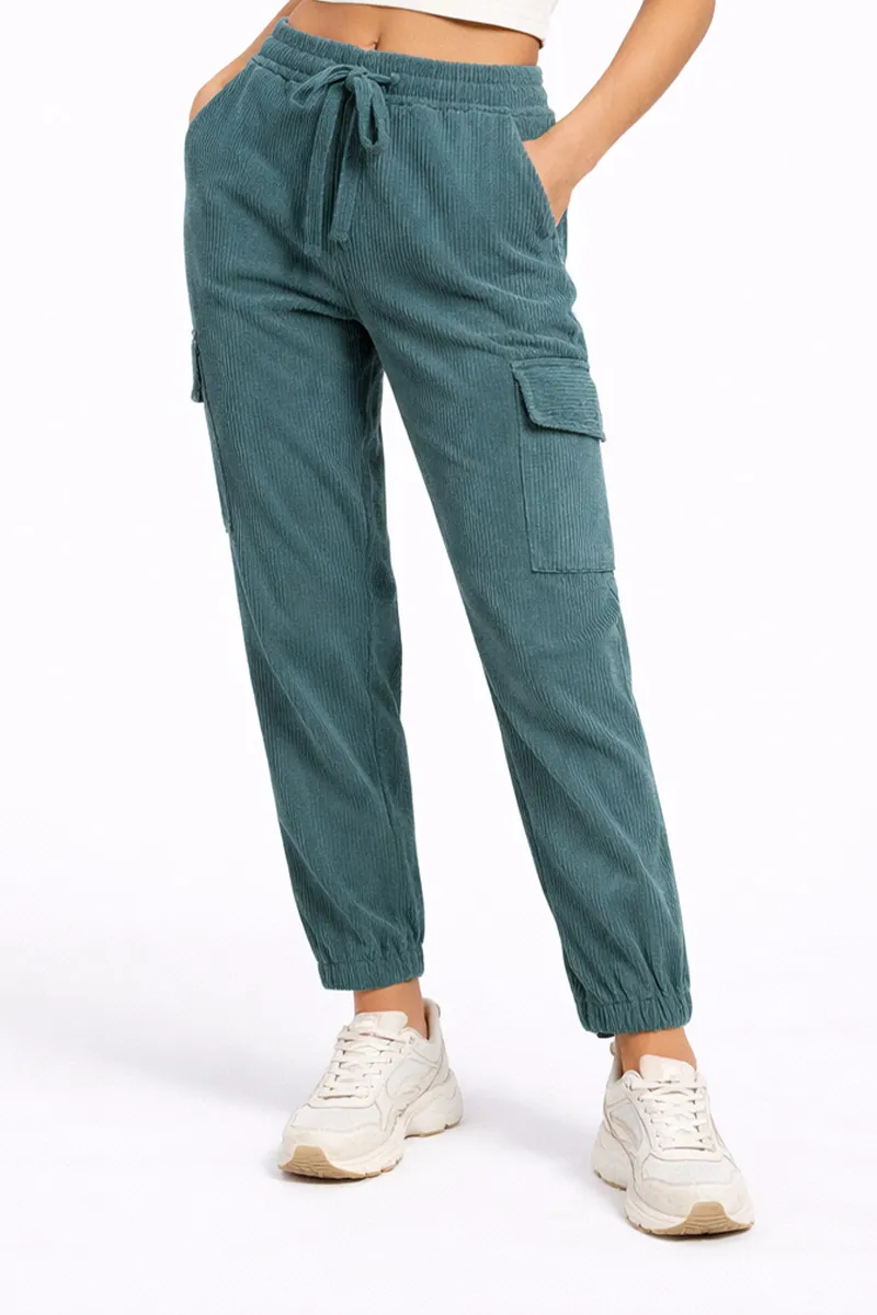 Corduroy Solid Joggers for Women 01975232SEAGRE