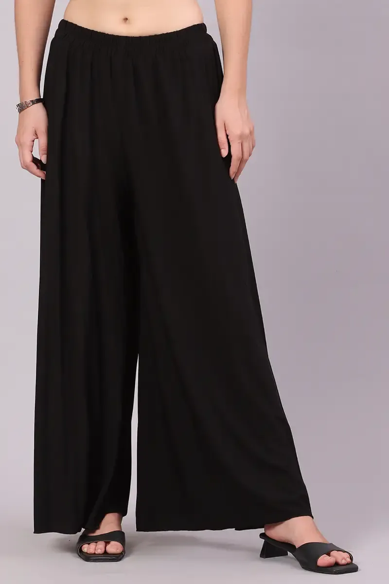 Lycra Solid Flared Palazzos for Women 019811BLAFRESIZ