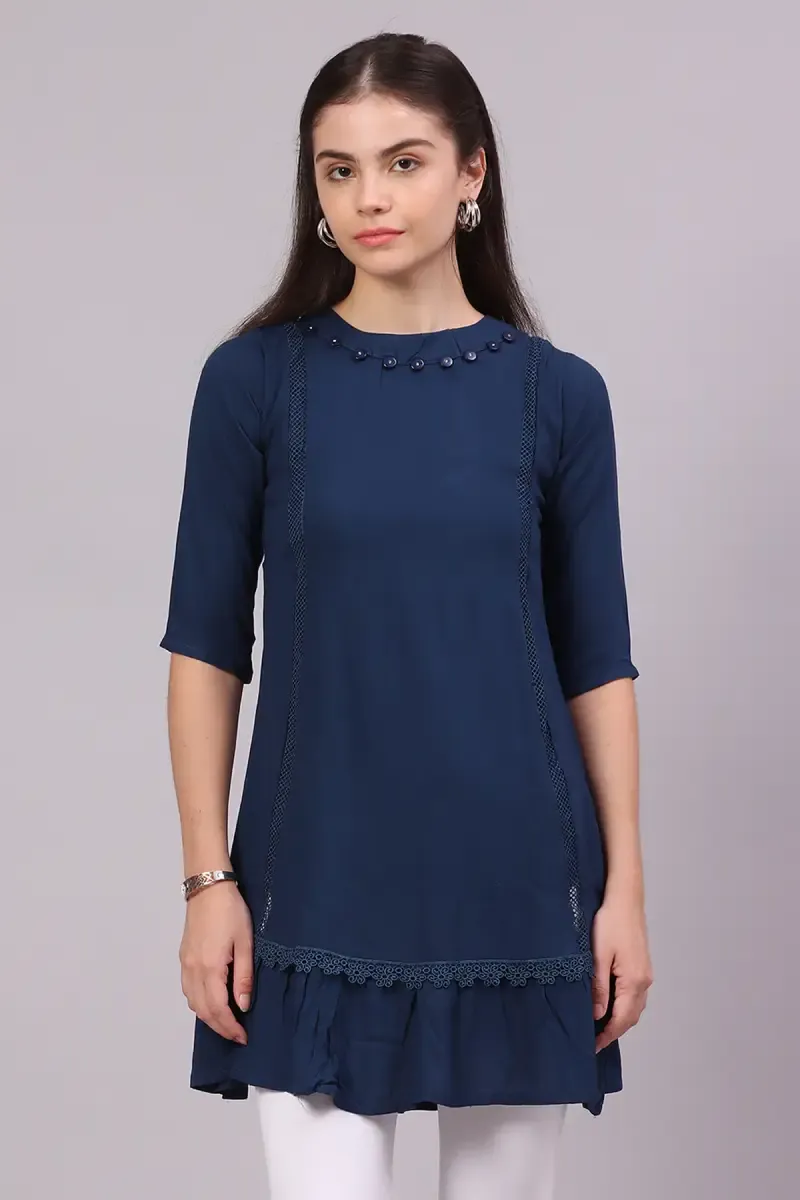 Cotton Blend Solid Top for Women 01981232TEA
