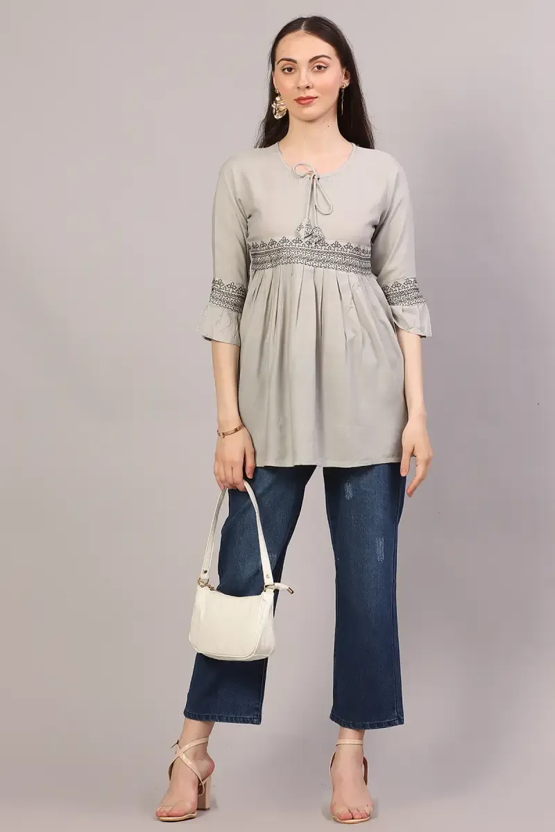 Rayon Solid Pleated Tops for Women  019814GREL