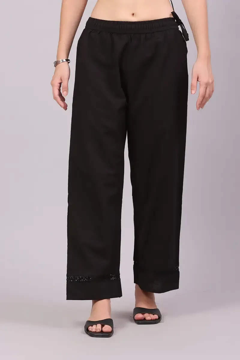 Cotton Blend Solid Straight Palazzos for Women