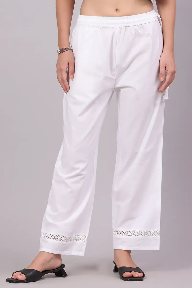 Cotton Blend Solid Straight Palazzos for Women
