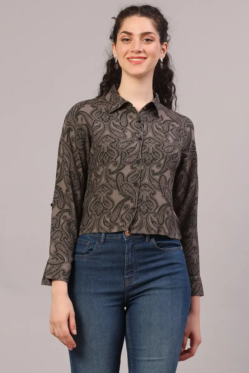 Cotton Blend Paisley Print Top for Women 019816LGRE