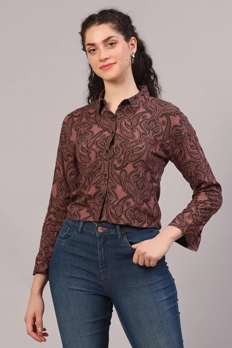 Cotton Blend Paisley Print Top for Women 019816LMAU