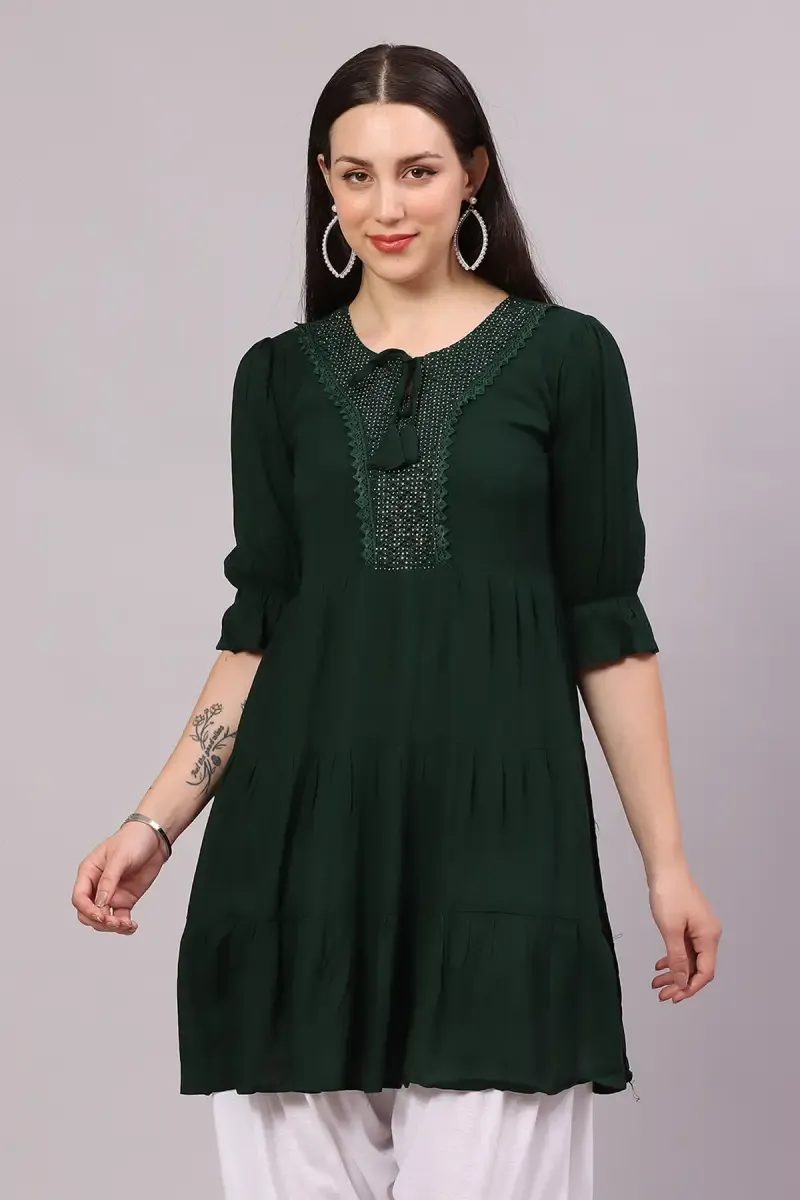 Cotton Blend Embroidered Tunic Top for Women 01981738GRE