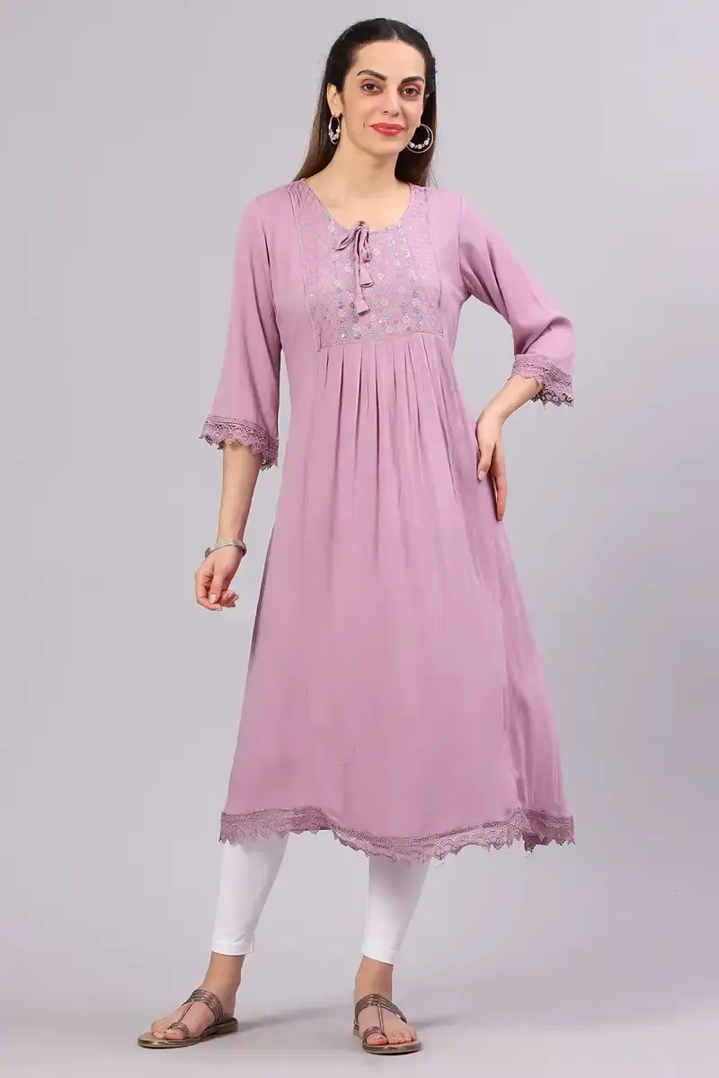 Cotton Blend Embroidered Kurta for Women 019823LMAU