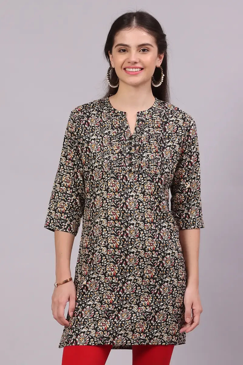 Women's Cotton Botanical Print Short Kurti