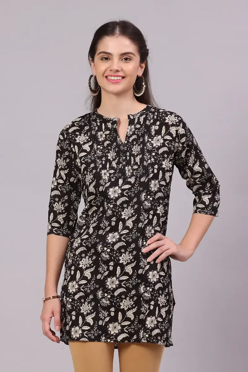 Women's Cotton Botanical Print Short Kurti