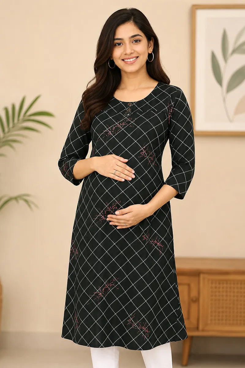 Cotton Blend Printed Maternity Kurti for Women 019843XXLDARGRE