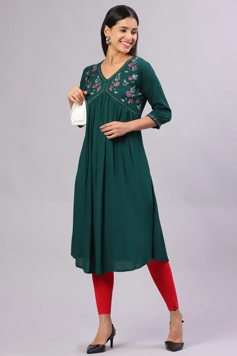 Cotton Blend Embroidered Kurta for Women  019847LGRE