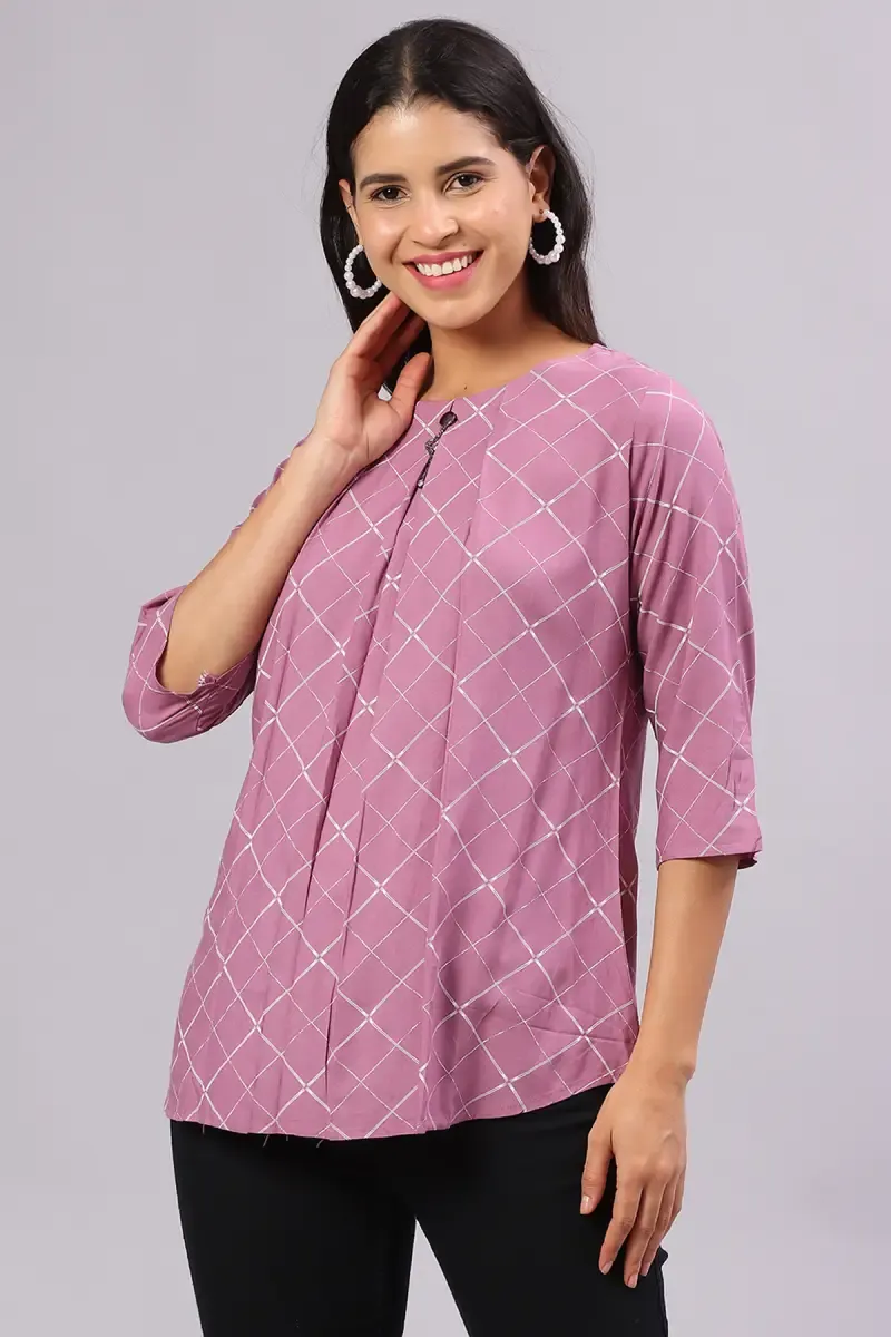 Cotton Blend Checkered Print Tunic Top for Women 019849XXLMAU