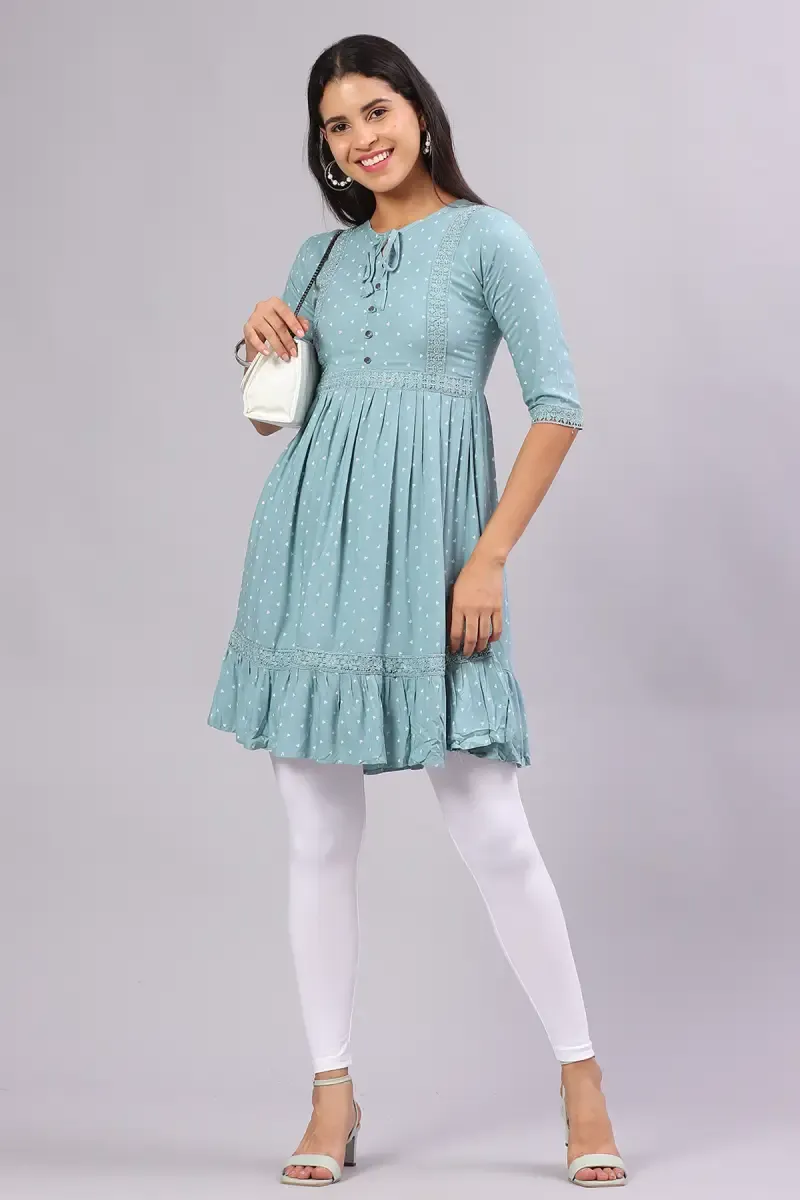 Cotton Blend Printed Top for Women 019854SEAGRE40