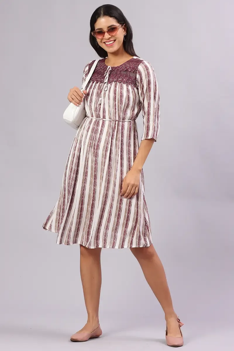 Cotton Blend Printed Midi Dress for Women  019864BURXXL