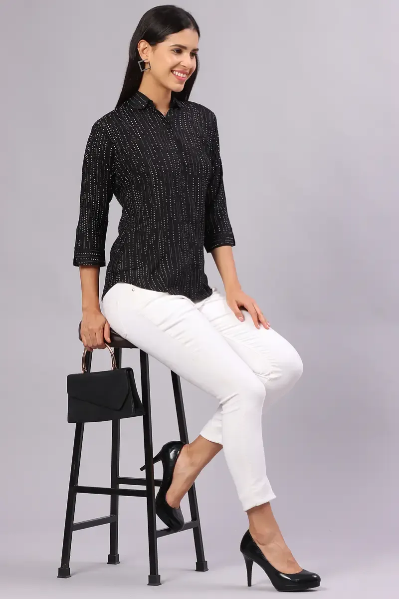 Cotton Blend Abstract Print Shirt for Women 019865LBLA