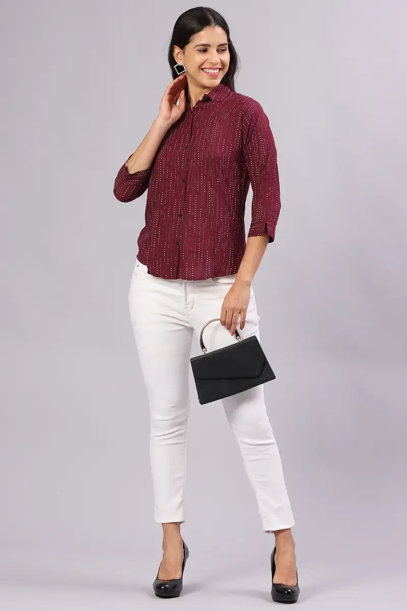 Cotton Blend Abstract Print Shirt for Women 019865XXLMAR