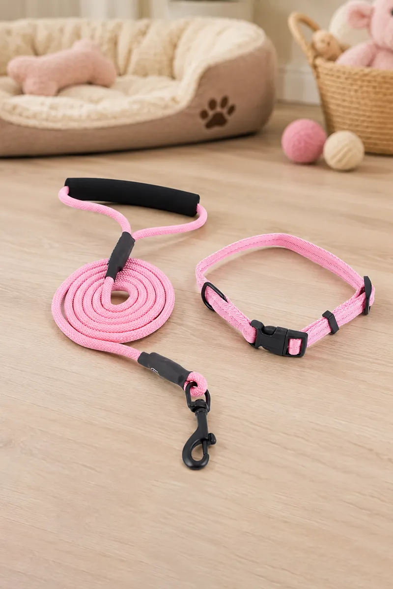 Canine Nylon Dog Rope Leash With Collar (Baby Pink) - 2.5 mm  019918BABPIN25