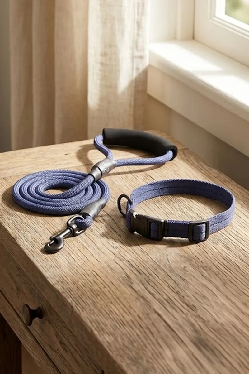 Canine Nylon Dog Rope Leash With Collar (Blue) - 2.5 mm 019918BLU25