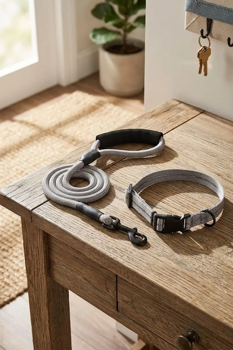 Canine Nylon Dog Rope Leash With Collar (Grey) - 2.5 mm 019918GRE25