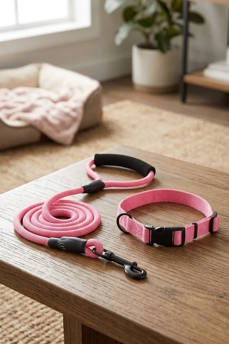 Canine Nylon Dog Rope Leash With Collar (Pink) - 2.5 mm 019918PIN25