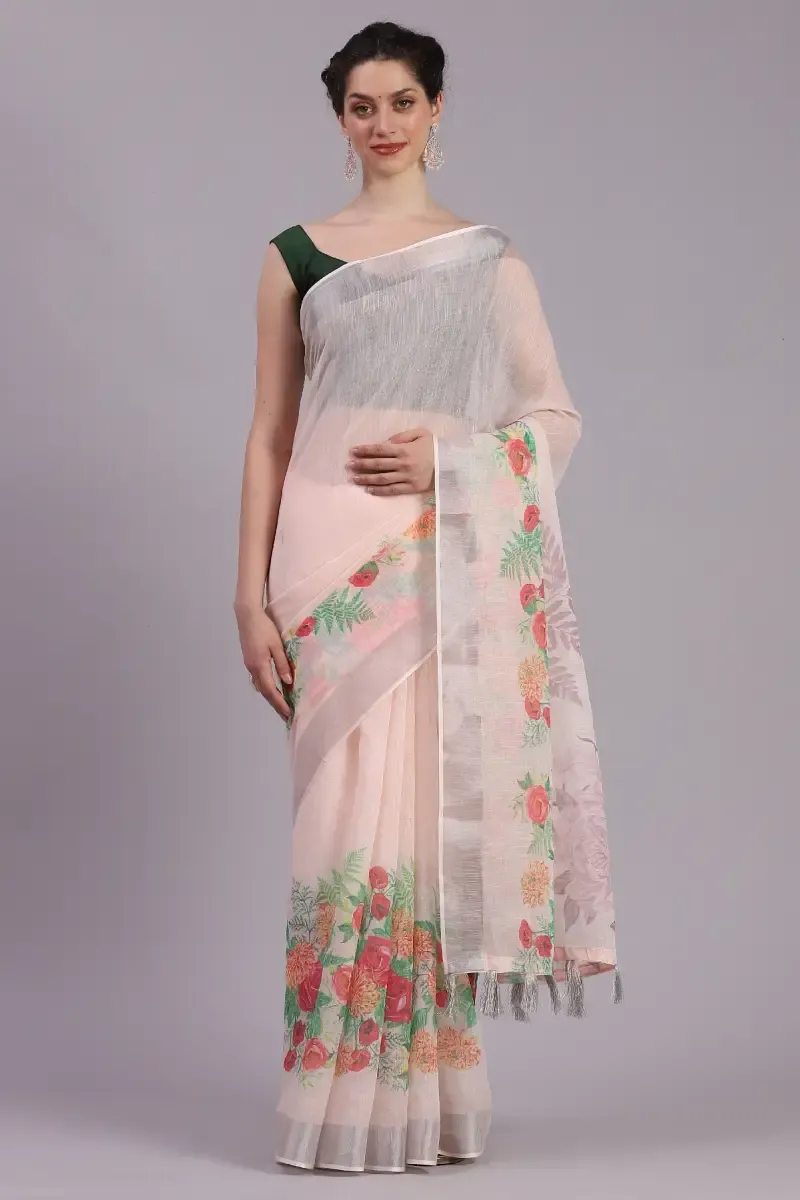Linen Cotton Printed Saree for Women