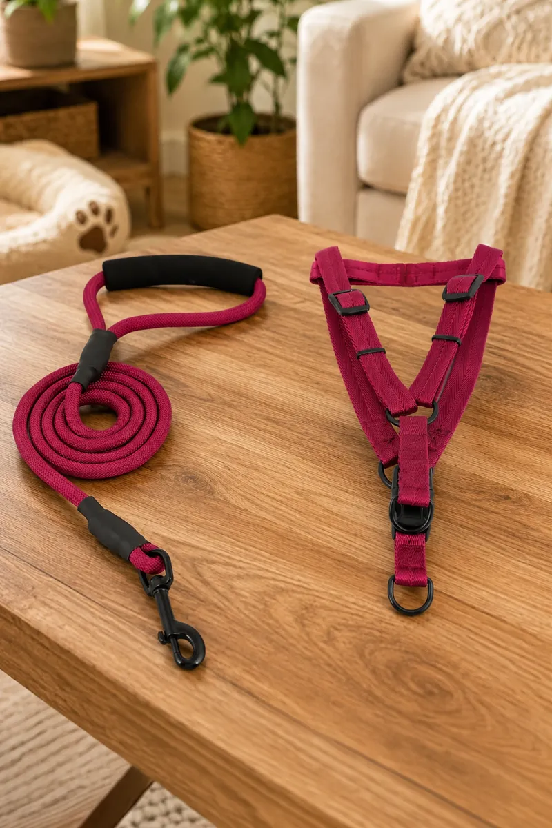 Canine Nylon Dog Leash Rope With Body Collar (Maroon) - 2 Cm 020037MAR2.0