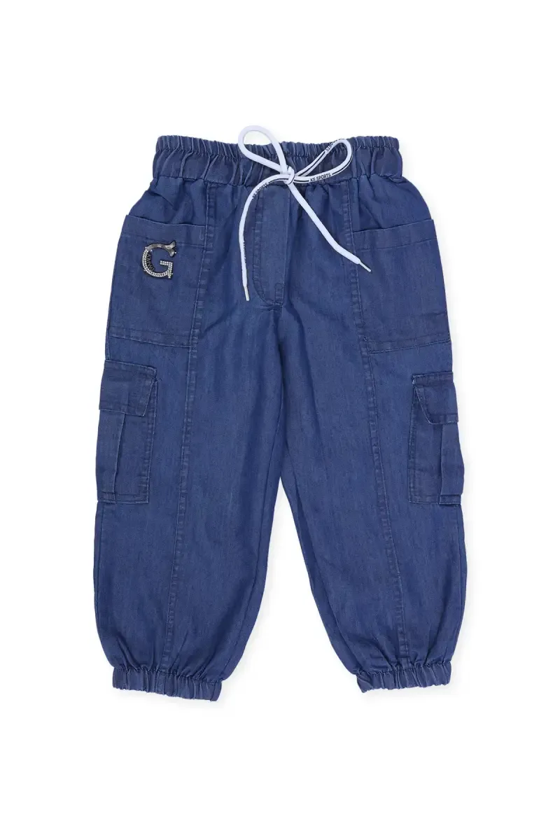 Girl's Denim Solid Joggers Pant  02054312YRSBLU2