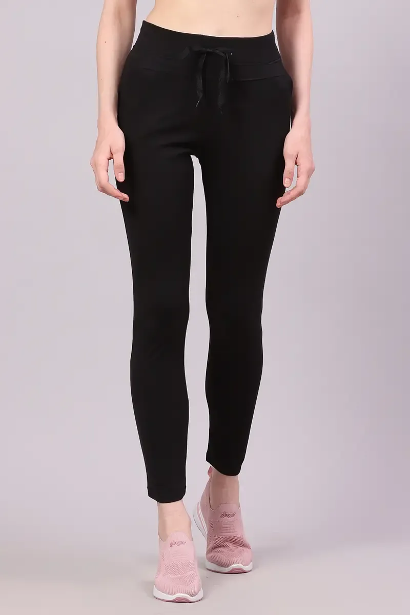 Cotton Lycra Blend Solid Track Pant for Women 020697XLBLA