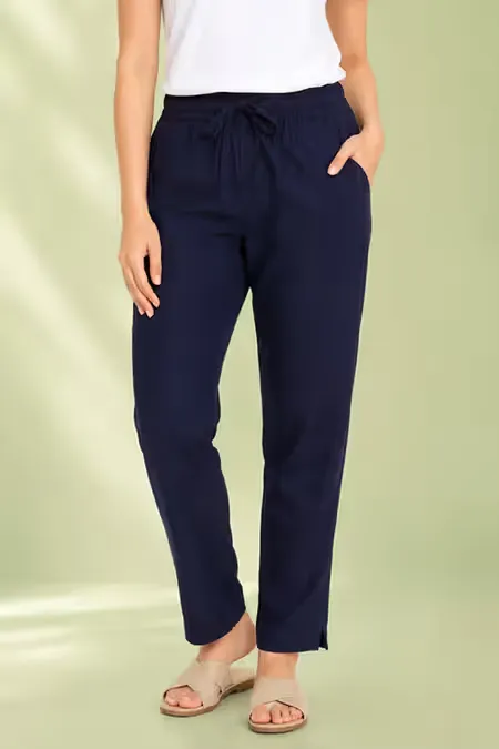 Cotton Blend Solid Kurti Pant for Women 020705XLNAVBLU