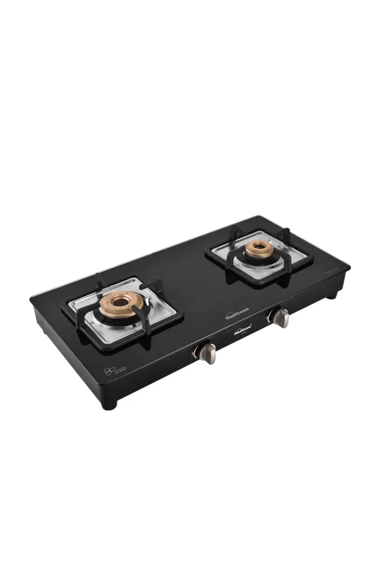Sunflame Aura 2 Burner Glasstop Gas Stove | Gas Cooktop (Black)