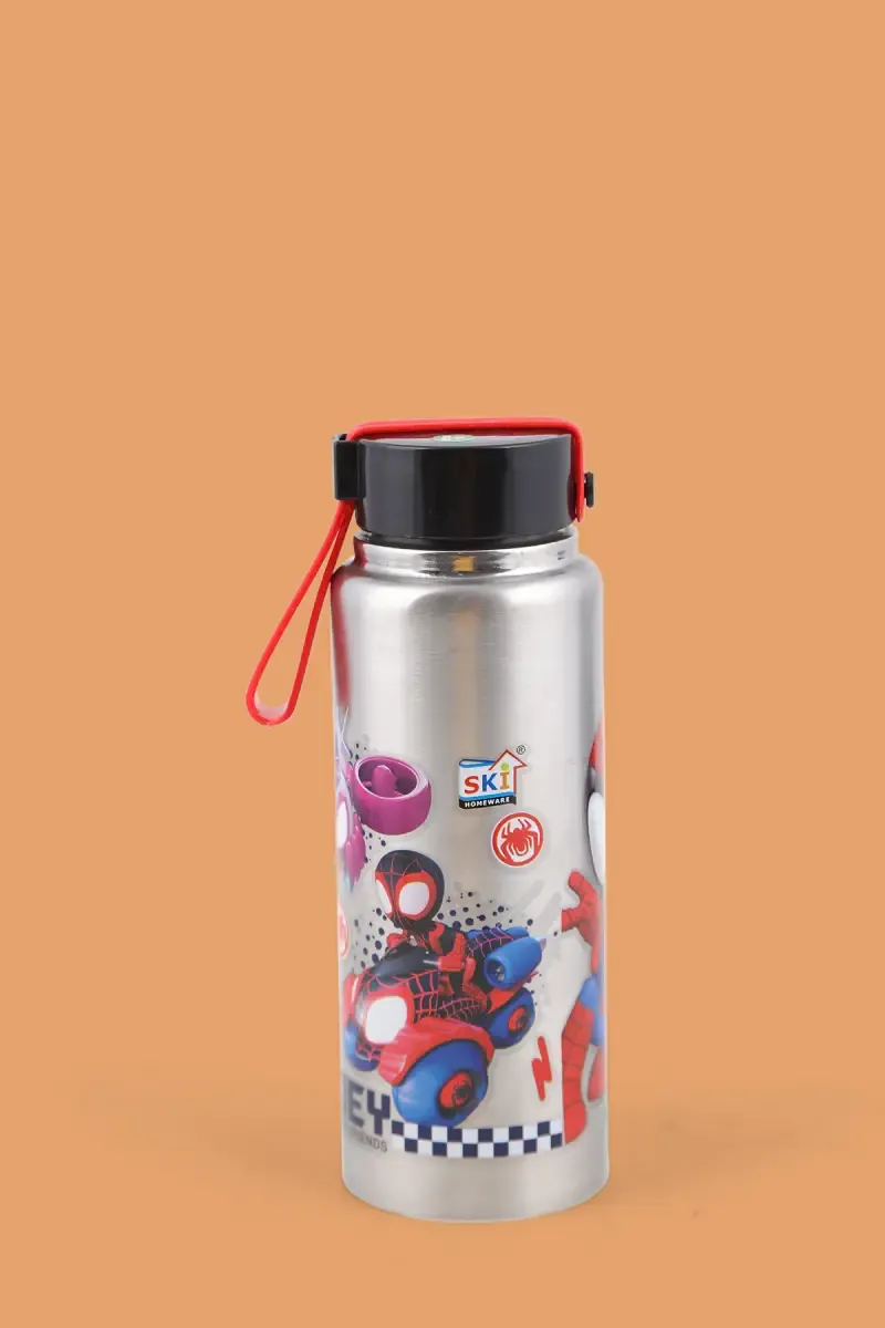 SKI Stainless Steel Spiderman Water Bottle, Pack of 1 - 450 ML 020890SILSPI450ML