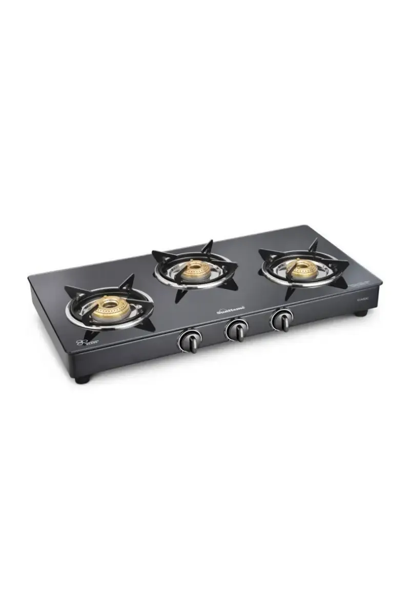 Sunflame Prime XL 3 Burner Toughened Glasstop Gas Stove | Gas Cooktop (Black)