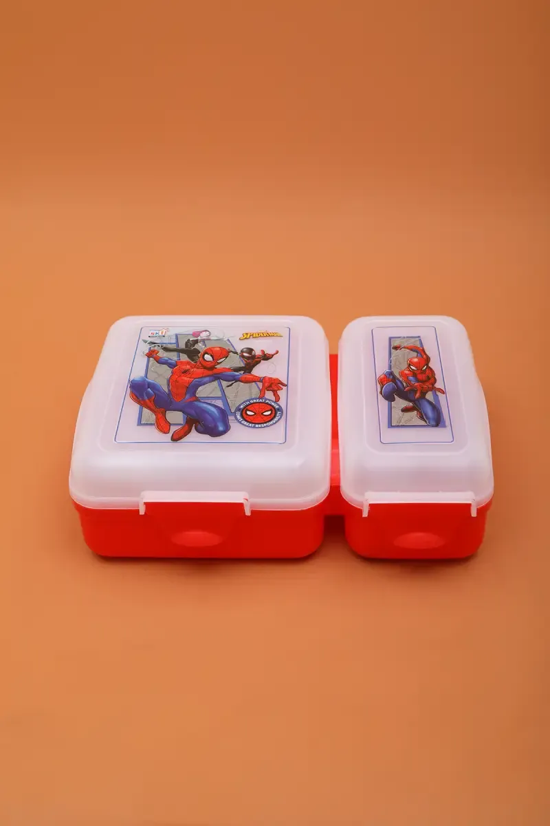 SKI Plastic Printed Lunch Box with Container & Cutlery - 850 ML 021298RED2